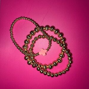 Gold Beaded Bracelets with Pink Accent